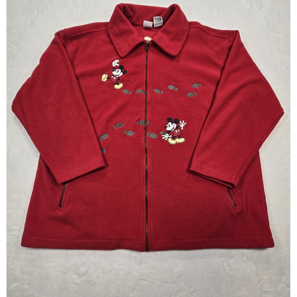 Vintage Disney Catalog Mickey Mouse Fleece Jacket 2X Red Footprints Full Zip